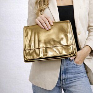 Paco Rabanne Metallic Gold Clutch | Rose Gold Finish | Luxe Evening Bag